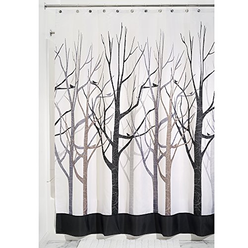 Idesign Forest Fabric Shower Curtain, Black Gray Fabric Shower Curtain