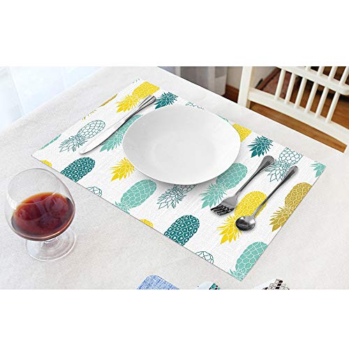 Moslion Pineapple Place Mats 12x18 Inch Set of 4 Fresh Tropical Summer Fruit Botanical Pineapples Leaf Table Placemats Cotton Li