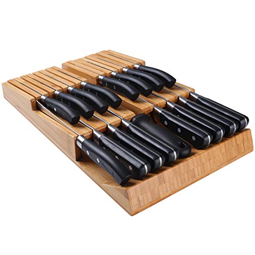 HHXRISE Bamboo In-Drawer Removable Knife Block Set for 16 Knives(Not Included), Large Washable Kitchen Knife set, Detachable Kitchen Sto