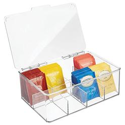 mDesign Plastic Stackable Tea Bag Organizer Storage Bin with Lid for Kitchen Cabinets, Countertops, Pantry - Container Holds Bev