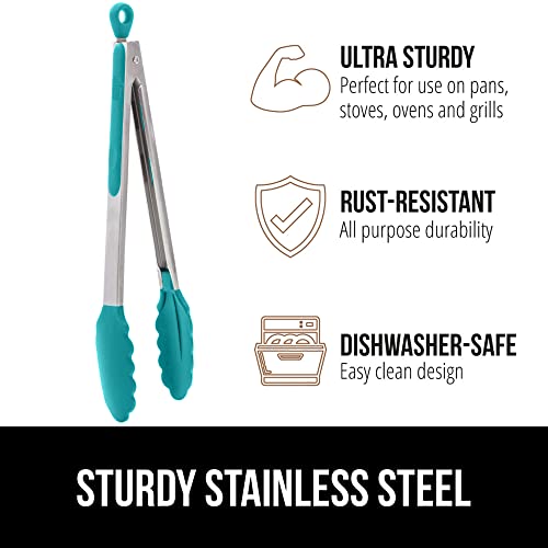 Gorilla Grip Stainless Steel Silicone Tongs for Cooking, Set of 2, Includes 7 and 9 Inch Locking Kitchen Tong, Heat Resistant Ti
