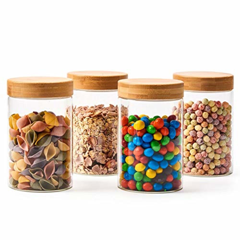 EZOWare Set of 4 Airtight Glass Jars, 46 Fl oz Storage Clear Canister Container Set with Bamboo Lid for for Storing Candy, Cooki