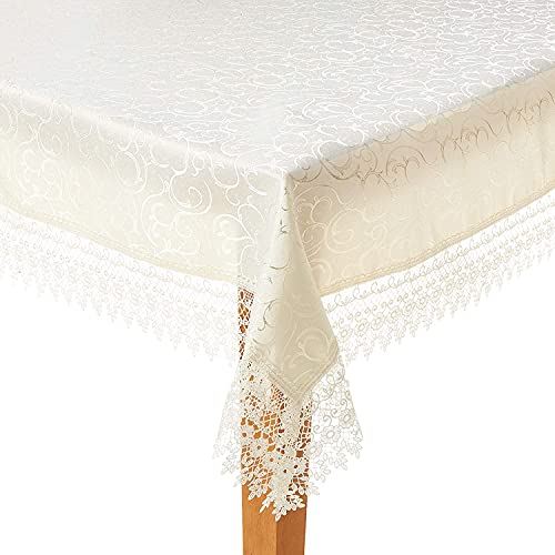 HomeCrate Flower Bow tablecloths, 70 in x 120 in, Beige