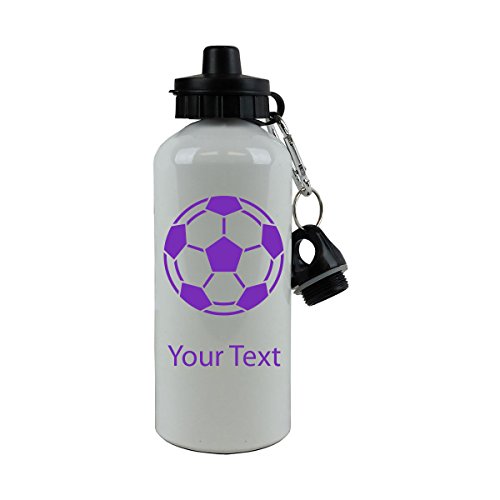 CustomGiftsNow Personalized Custom Soccer Ball Aluminum White Finish 20-Ounce 600ML Sport Water Bottle, 2 Lids, Customizable (Purple)