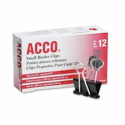 AccO BRANDS 72020 Small Binder clips, Steel Wire, 516 cap, 34w, BlackSilver, Dozen