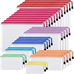 EOOUT 30pcs Mesh Zipper Pouch, Zipper Bag, 8 Size Waterproof Plastic Document Pouch, 8 Colors, Multipurpose for School Supplies 