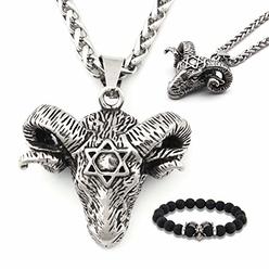 Gungneer Goat Head Baphomet Necklace Pendant Stainless Steel Keel Chain Satanic Biker Jewelry Gift for Men Women
