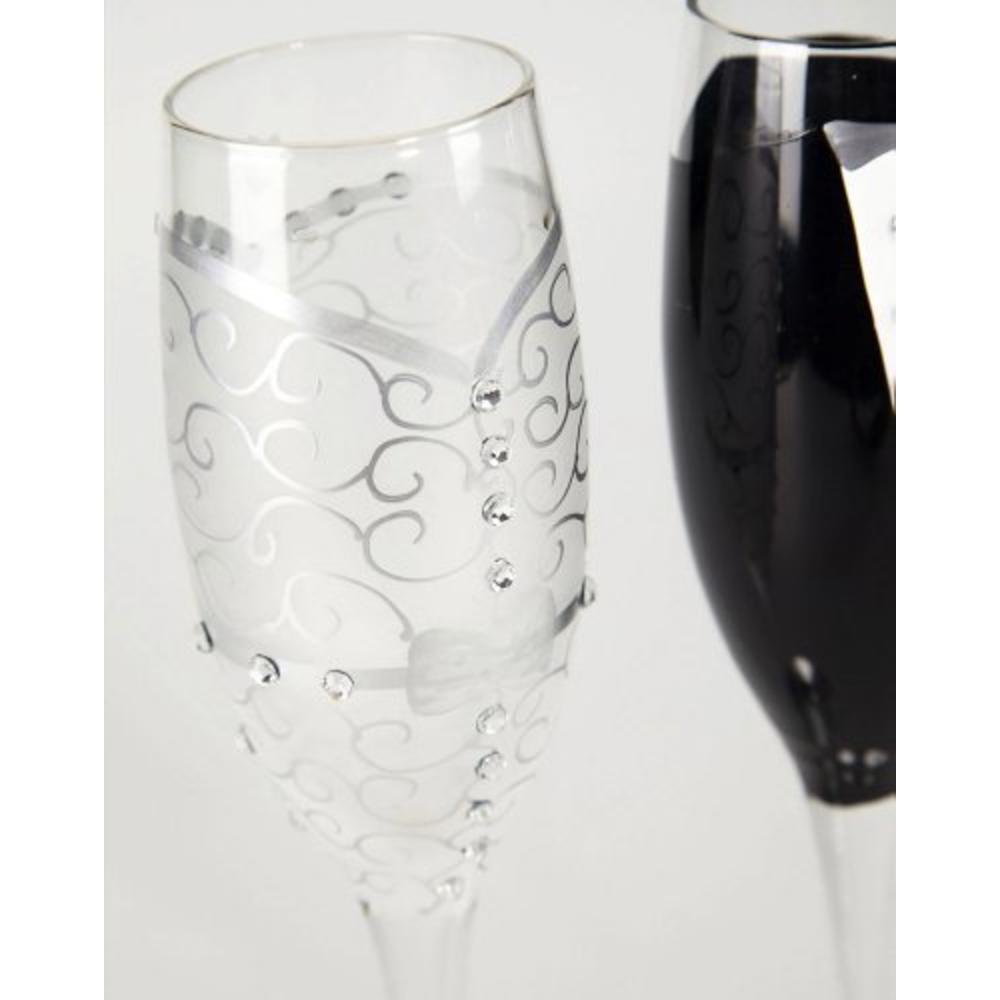 Cypress Home Wedding Day D馗or Bride and Groom 7 OZ Champagne Flute Set - 8 x 11 x 4 Inches