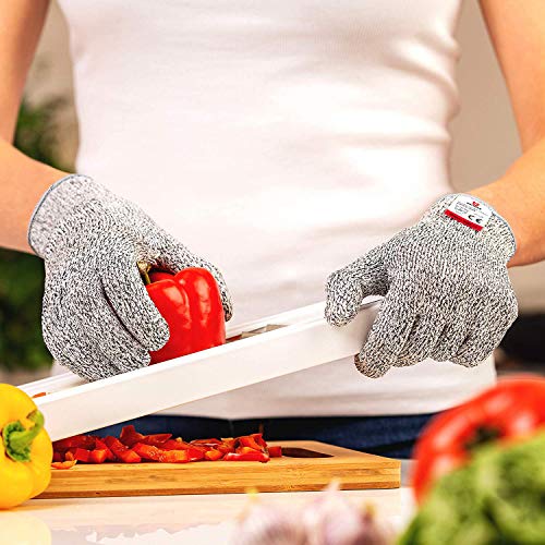 NoCry Cut Resistant Gloves - Ambidextrous, Food Grade, High Performance Level 5 Protection. Size Medium, Complimentary Ebook Inc