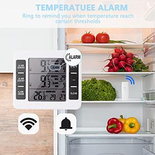 locisne Locisne Freezer Alarm with Audible Alarm and 2 Wireless Sensors,  Indoor Outdoor Refrigerator Thermometer for Home Kitchen