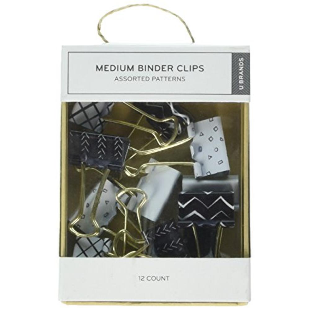 U-Brands U Brands Medium Binder Clips Black & White with Gold Prongs, Pack of 12 (766A0624)