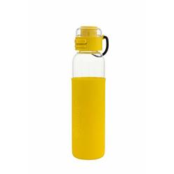 SOMA 17-ounce Glass Water Bottle with Silicone Sleeve and Sport Cap, Bottle with Sport Cap, Yellow