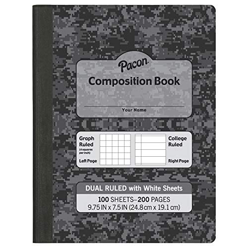 Pacon Dual Ruled Composition Book, Dark Gray, 9-3/4 x 7-1/2 Inches, 100 sheets