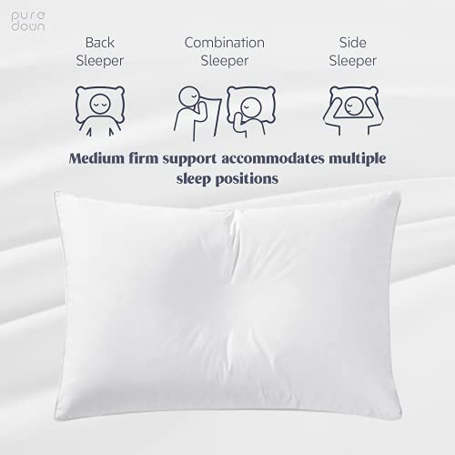 puredown Goose Feathers and Down White Pillow Inserts, Bed Sleeping Hotel Collection Pillows Set of 2 Standard Size