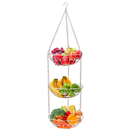 EZOWare 3 Tier Hanging Fruit Basket, Heavy Duty Metal Wire ...
