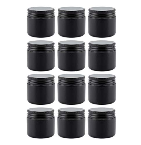 Cornucopia Brands Cornucopia 2-Ounce Black Coated Glass Jars (12-Pack); Cosmetic Jars with Black Metal Lids and Black Matte Exterior