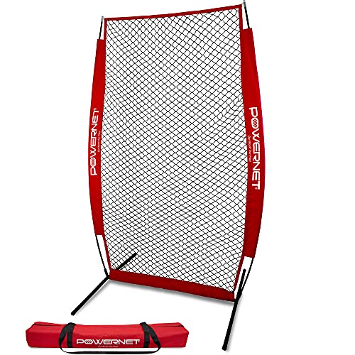 PowerNet I-Screen with Frame and Carry Bag (Red) | Portable Baseball Pitcher Protection at Batting Practice | Instant Player and