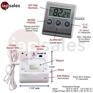 Iapsales Easy to Read: Refrigerator Freezer Thermometer Alarm, High & Low  Temperature Alarms Settings