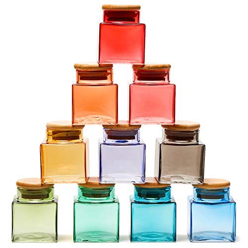 EZOWare 10 Bottles Colorful Glass Jar Set, Small Air Tight ...