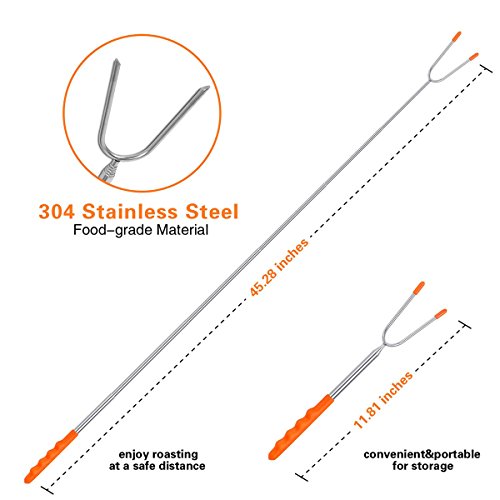 BRIOUT Marshmallow Roasting Sticks 10 Pack Extra Long 45鋳 Stainless Telescoping Hot Dog Smores Skewers Kids Safe Barbecue Forks 