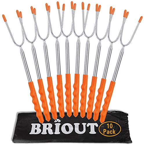 BRIOUT Marshmallow Roasting Sticks 10 Pack Extra Long 45? Stainless Telescoping Hot Dog Smores Skewers Kids Safe Barbecue Forks 