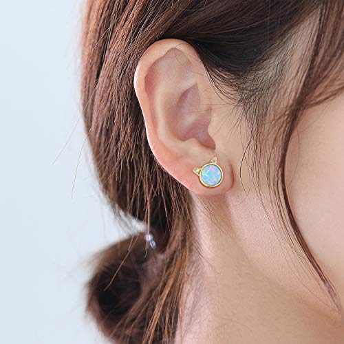 Esberry,Sweet 16 Gifts for Girls,14k gold earrings Sterling Silver Opal Cat Stud Earrings Cute Cat with Natural Stone Hypoallerg