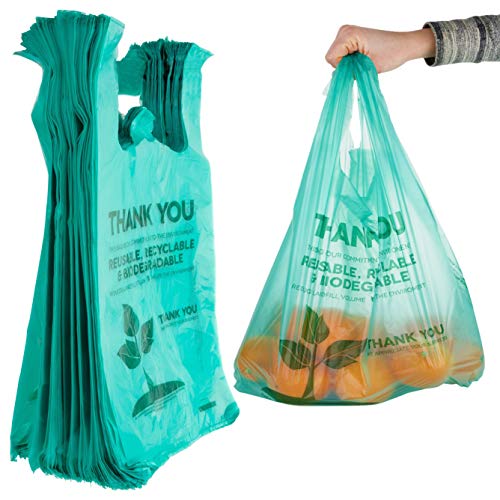 Stock Your Home Eco Grocery Bags (100 Count) Biodegradable Plastic Grocery Bags - Reusable Supermarket Thank You Shopping Bags, 
