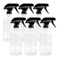 Cornucopia Brands 16-Ounce Clear Glass Spray Bottles w/ Heavy Duty Sprayers (6-Pack); 3-Setting Spray Tops w/ Boston Round Bottles & Chalk Labels