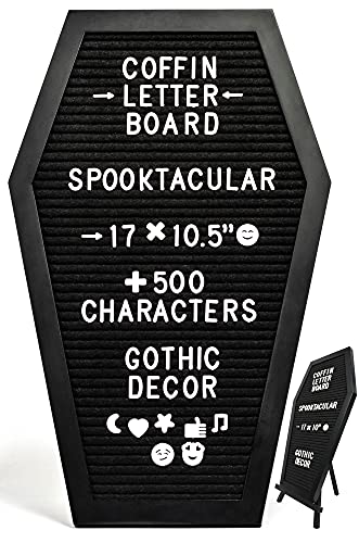 Nomnu Black Felt Coffin Letter Board - Gothic Decor Message Board - Witchy Spooky Gifts - 17x10.5 Inches, 500 White Characters, 