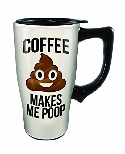 Spoontiques Coffee Makes Me Poop Ceramic Travel Mug, 18 oz, White
