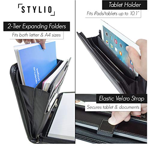 STYLIO Zippered Padfolio Portfolio Binder, Interview Resume Document Organizer. Binder Organizer For iPad/Tablet (up to 10.1"), 