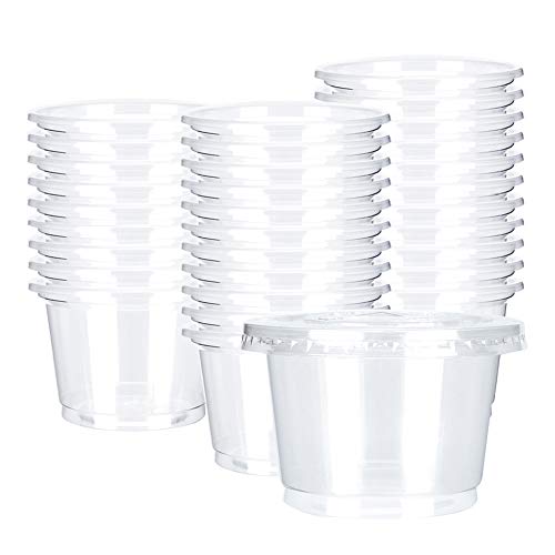 OTOR 8oz Hot/Cold Disposable Plastic Cups with Flat Lids - 50 Sets - Ice Cream Cups, Snack bowl, Take Away Food Container for De