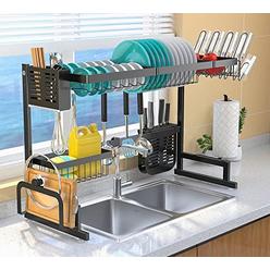 homekey Upgrade Over The Sink Dish Drying Rack Adjustable (33.5"-40"), Stainless Steel Length Expandable Kitchen Drainer, 2 Tier Counter