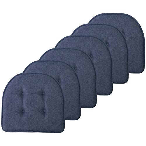 Sweet Home Collection Chair Cushion Memory Foam Pads Tufted Slip Non Skid Rubber Back U-Shaped 17" x 16" Seat Cover, 6 Pack, Den