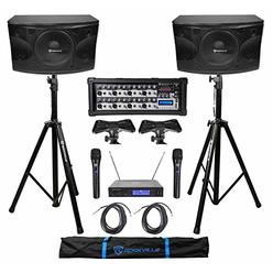 ROCKVILLE (2) Rockville KPS12 12" 1600w Karaoke Speakers+Mixer+Tripod Stands+Wireless Mics