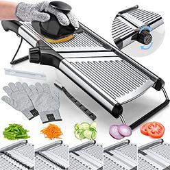 Gramercy Kitchen Com Gramercy Kitchen Co. Adjustable Stainless Steel Mandoline Food Slicer - Comes with One Pair Cut-Resistant Gloves || Vegetable On