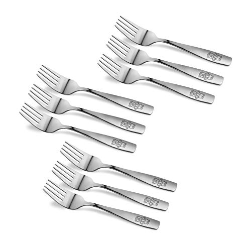 GlossyEnd 9 Piece Stainless Steel Kids Forks, Kids Cutlery, Child and Toddler Safe Flatware, Kids Silverware, Kids Utensil Set, Includes A