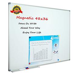 Lockways White Board Dry Erase Board 48 x 36 Inch, Magnetic Whiteboard 4 x 3, Silver Aluminium Frame, Set Including 1 Detachable