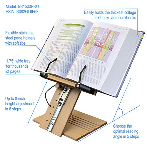 A+ Book Stand BS1500PRO Book Holder w/Adjustable Height Eye-Level College Textbooks Cookbook Heavy Duty Angle Foldable Reading D