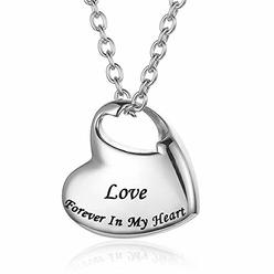 Gisunye Cremation Urn Necklace for Ashes Urn Jewelry,Forever in My Heart Carved Locket Stainless Steel Keepsake Waterproof Memorial Pend
