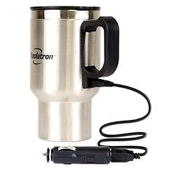 Koolatron 12V USB Insulated Travel Mug with Heater, 500 mL (17 oz), Silver and Black Stainless Steel for Car, SUV, Truck, Office