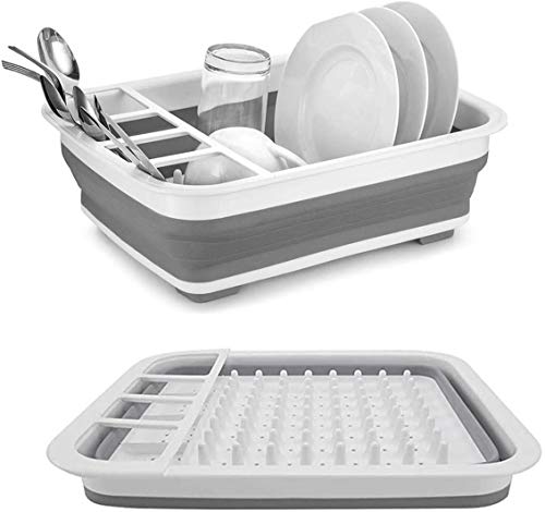 llygezze Collapsible Drying Dish Storage Rack, Dish Drainer Dinnerware Basket for Kitchen Counter RV Campers Portable Dinnerware Organize