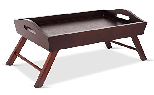 BirdRock Home Wood Bed Tray with Folding Legs - Wide Breakfast Serving Tray Lap Desk with Sides and Handles - Walnut