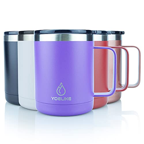 Yoelike 15oz Travel Mug with Handle and Lid, Stainless Steel, Dishwasher  Safe, Powder Coated, Vacuum Insulated Coffee Mug, Campi