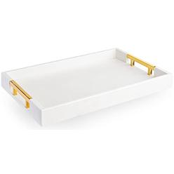 Home Redefined Modern Elegant 18"x12" Rectangle White Glossy Shagreen Decorative Ottoman Coffee Table Perfume Living Room Kitchen Serving Tray 