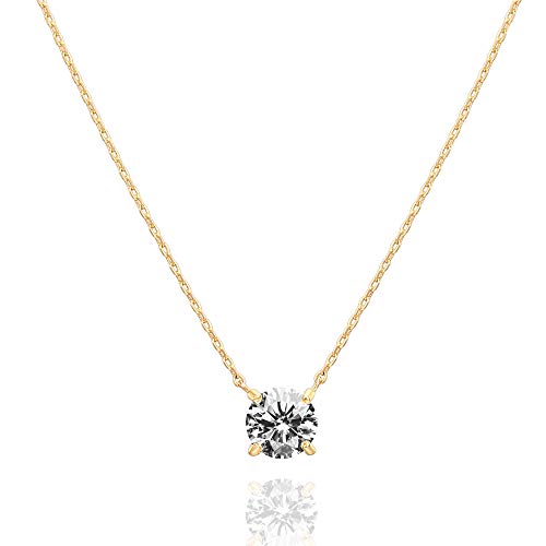 PAVOI 14K Gold Plated Swarovski Crystal Solitaire 1.5 Carat (7.3mm) CZ Dainty Choker Necklace | Yellow Gold Necklaces for Women