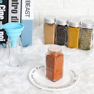 CUCUMI 30pcs 4oz Glass Spice Jars with Labels, Empty Square Spice Bottles Seasoning Container with Shaker Lids, Funnel,Brush, Sm