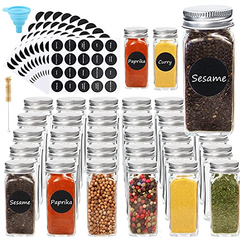 CUCUMI 30pcs 4oz Glass Spice Jars with Labels, Empty Square ...