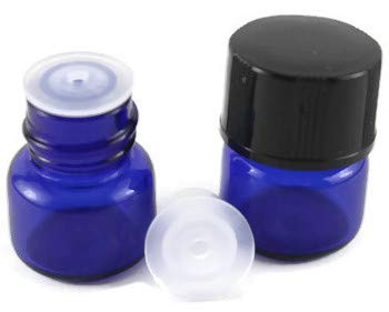 HS HEALTHY SOLUTIONS 1/4 Dram (1ml) Cobalt Blue Glass Vial Bottle (144) w/Flat Black Screw Caps and Orifice Reducers