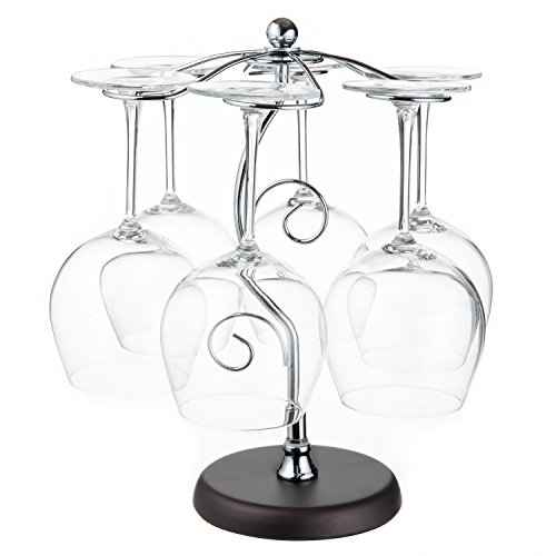 MyGift 6-Hook Artistic Elegant Freestanding Silver Tone Metal Countertop Wine Glass Stand/Stemware Rack/Air Drying Tree Display